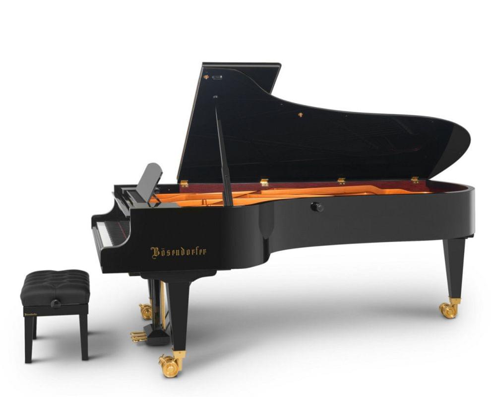 Imagen piano de cola BÖSENDORFER modelo estándar 280 color negro con banqueta vista lateral