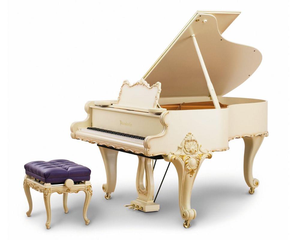 Imagen piano de cola BÖSENDORFER modelo especial Baroque con banqueta color marfil satinado