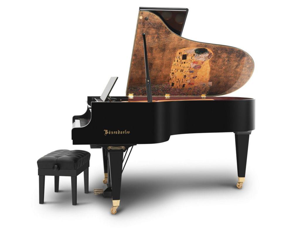 Imagen piano de cola BÖSENDORFER modelo especial Klimt con banqueta vista lateral