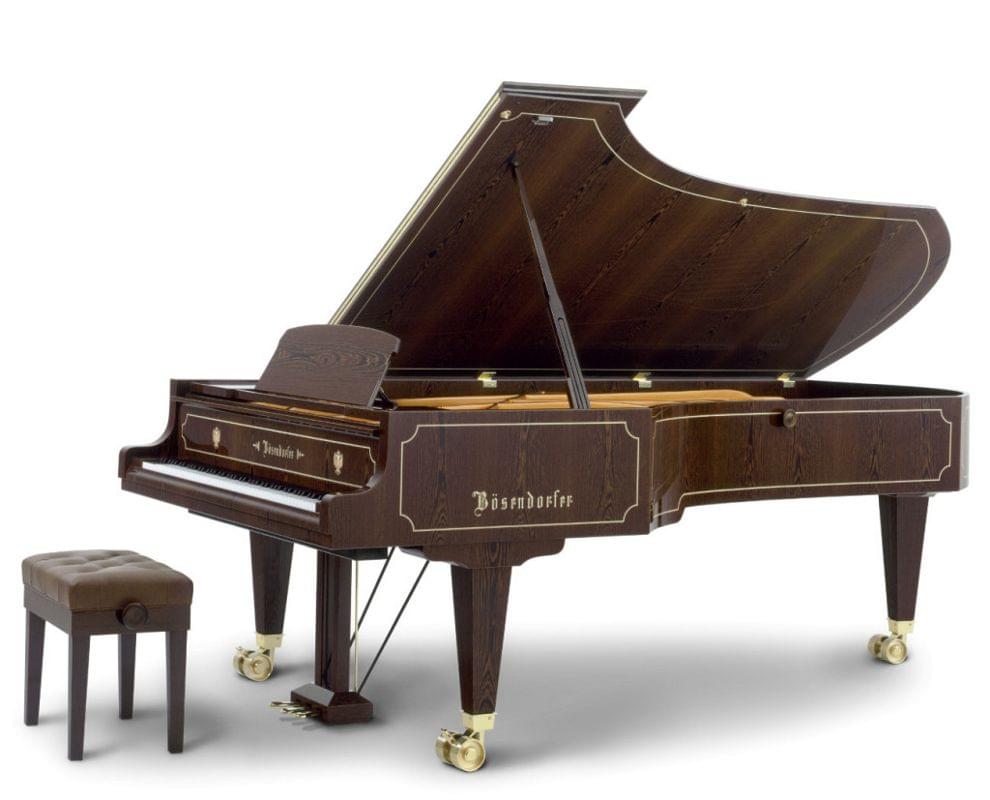 Imagen piano de cola BÖSENDORFER modelo especial Senator nogal pulido con banqueta