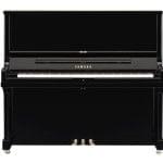 Imagen piano vertical YAMAHA SE Series. Modelo SE132 color negro pulido vista frontal