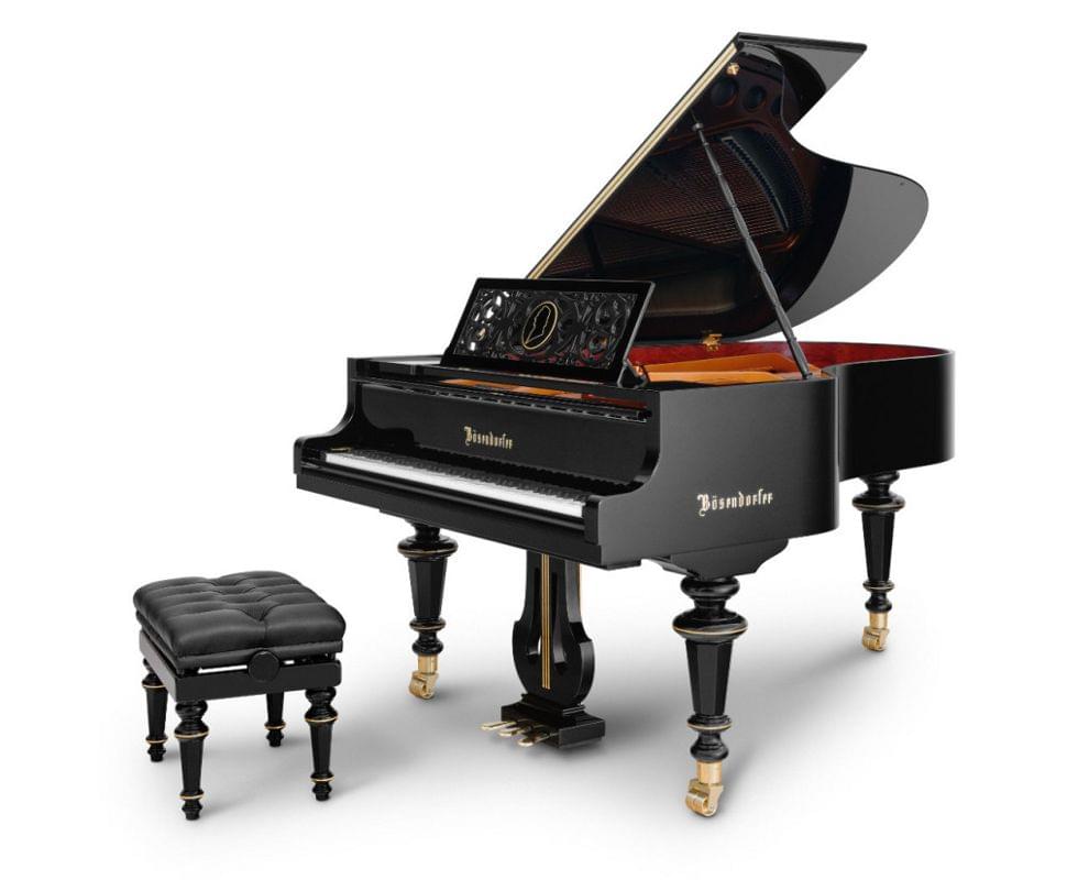 Imagen piano de cola BÖSENDORFER edició limitada aniversario Franz Liszt con banqueta