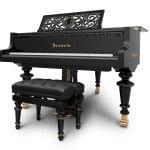 Imagen piano de cola BÖSENDORFER edició limitada aniversario Franz Liszt con banqueta vista frontal cerrado