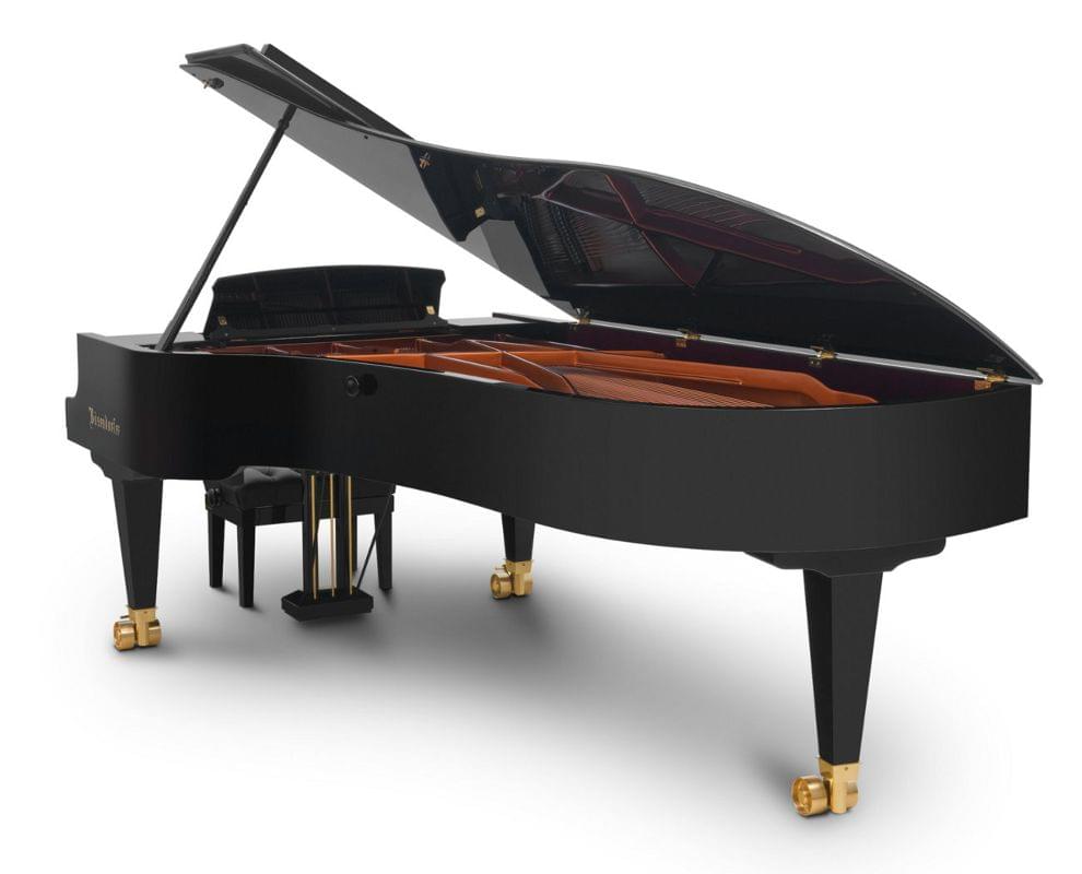 Imagen piano de cola BÖSENDORFER model estándar 280 color negro con banqueta vista posterior