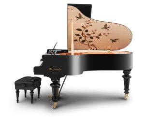 Imagen piano de cola BÖSENDORFER modelo especial Hummingbirds con banqueta vista lateral
